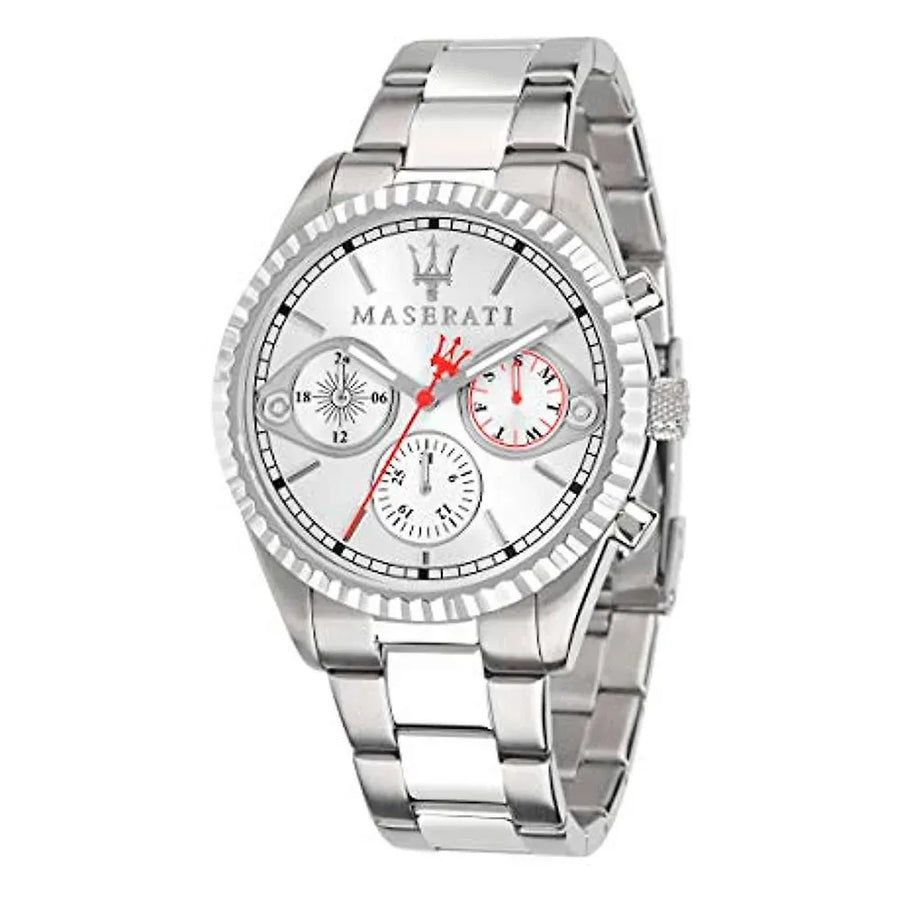 Maserati Competizione Chronograph White Dial Silver Steel Strap Watch For Men - R8853100017