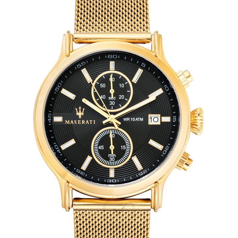 Maserati Epoca 42mm Black Dial Gold Mesh Bracelet Watch For Men - R8873618007