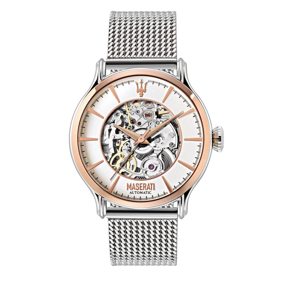 Maserati Epoca Automatic White Dial Silver Mesh Bracelet Watch For Men - R8823118001