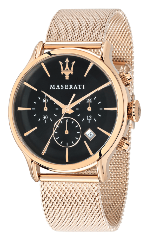 Maserati Epoca Black Dial Gold Mesh Bracelet Watch For Men - R8873618005
