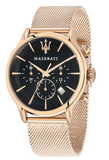 Maserati Epoca Black Dial Gold Mesh Bracelet Watch For Men - R8873618005