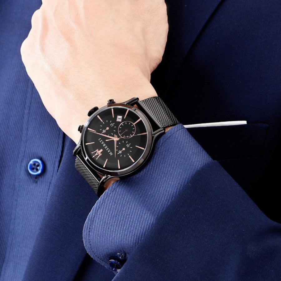 Maserati Epoca Chronograph Black Dial Black Mesh Strap Watch For Men - R8873618013
