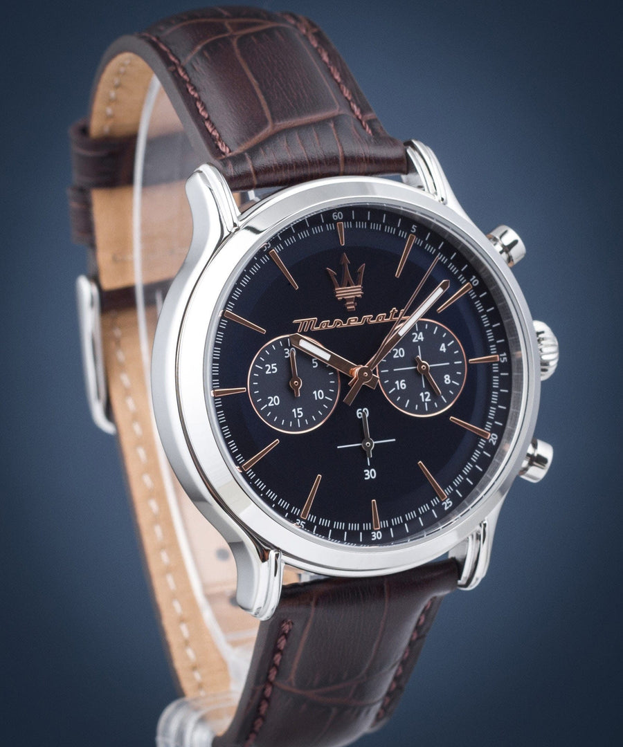 Maserati Epoca Chronograph Blue Dial Brown Leather Strap Watch For Men - R8871618014