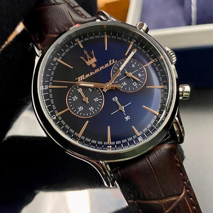 Maserati Epoca Chronograph Blue Dial Brown Leather Strap Watch For Men - R8871618014