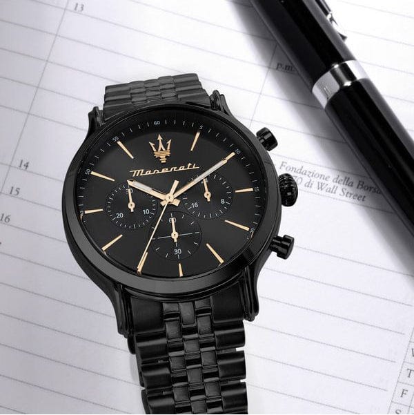Maserati Epoca Chronograph Limited Edition Black Dial Black Steel Strap Watch For Men - R8873618020