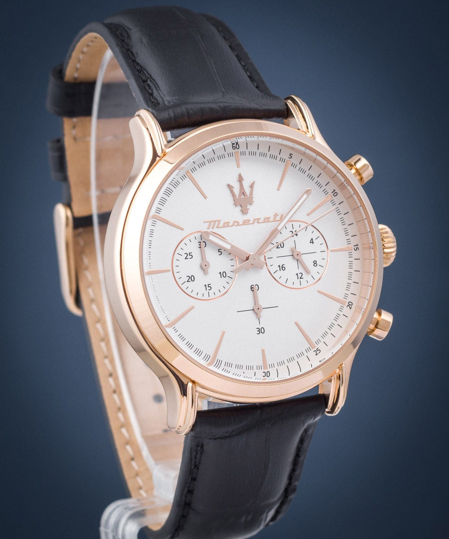 Maserati Epoca Chronograph White Dial Black Leather Strap Watch For Men - R8871618016