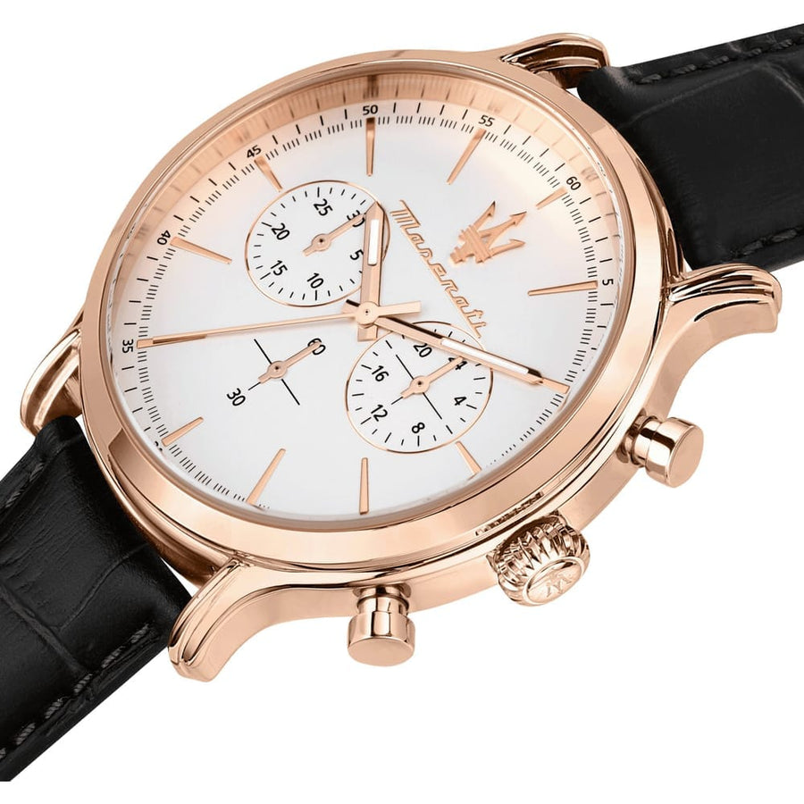 Maserati Epoca Chronograph White Dial Black Leather Strap Watch For Men - R8871618016