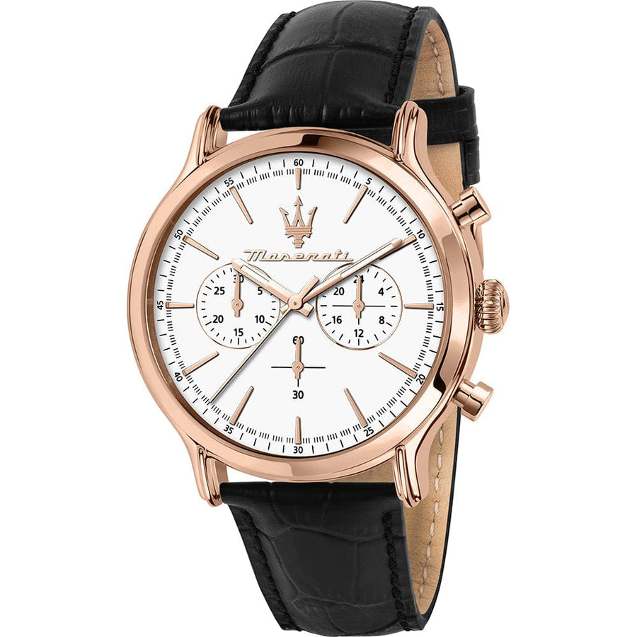 Maserati Epoca Chronograph White Dial Black Leather Strap Watch For Men - R8871618016