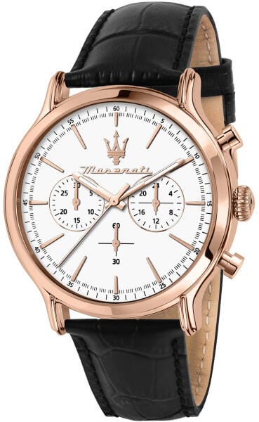Maserati Epoca Chronograph White Dial Black Leather Strap Watch For Men - R8871618016
