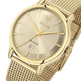 Maserati Epoca Golden Dial Golden Mesh Bracelet Watch For Men - R8853118003