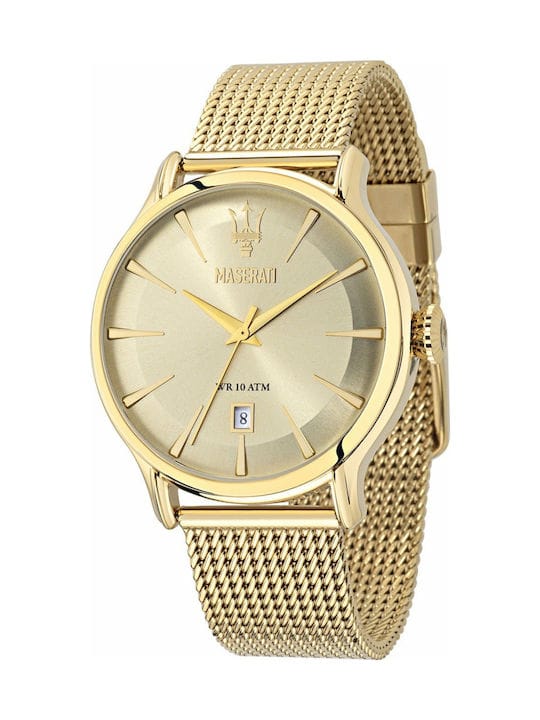 Maserati Epoca Golden Dial Golden Mesh Bracelet Watch For Men - R8853118003