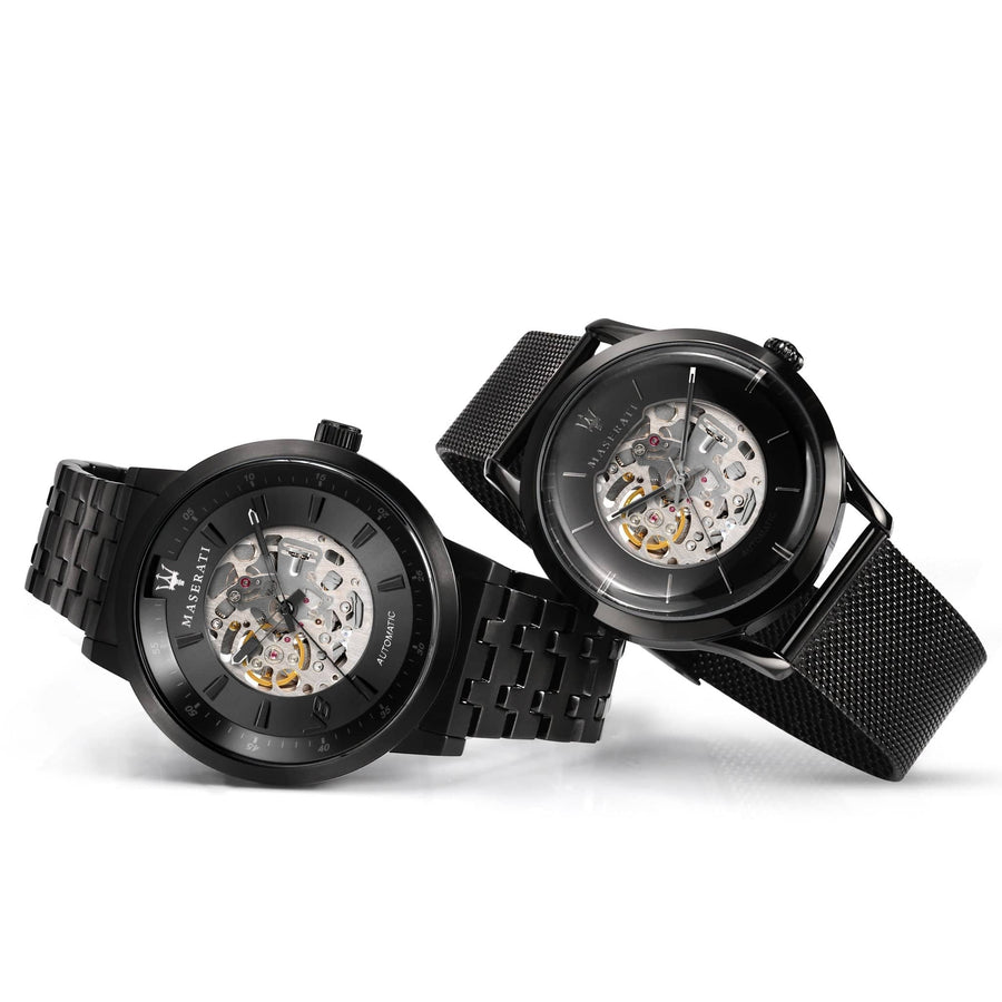 Maserati Granturismo Sport GT Skeleton Black Dial Black Steel Strap Watch For Men - R8823134003
