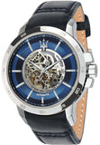 Maserati Ingegno Automatic Blue Skeleton Dial Black Leather Strap Watch For Men - R8821119004