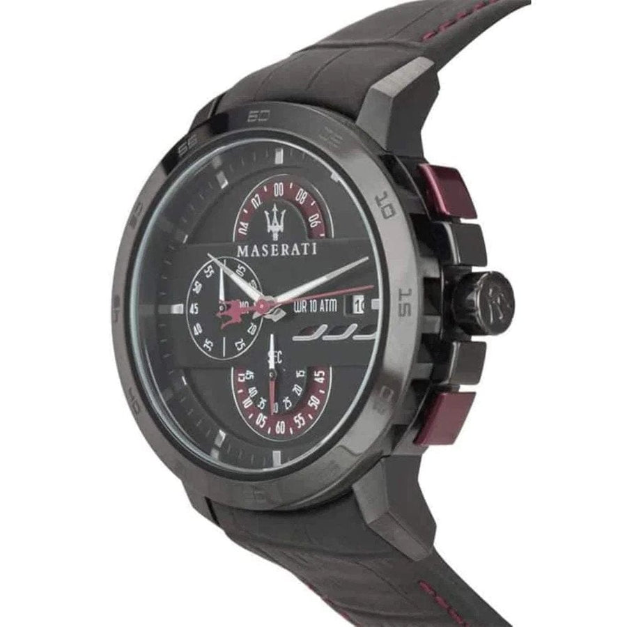 Maserati Ingegno Chronograph Black Dial Black Leather Strap Watch For Men - R8871619003