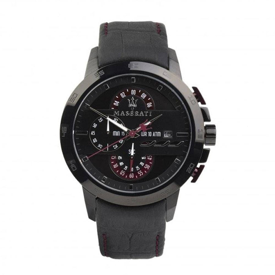 Maserati Ingegno Chronograph Black Dial Black Leather Strap Watch For Men - R8871619003