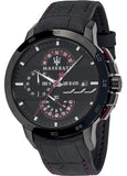 Maserati Ingegno Chronograph Black Dial Black Leather Strap Watch For Men - R8871619003