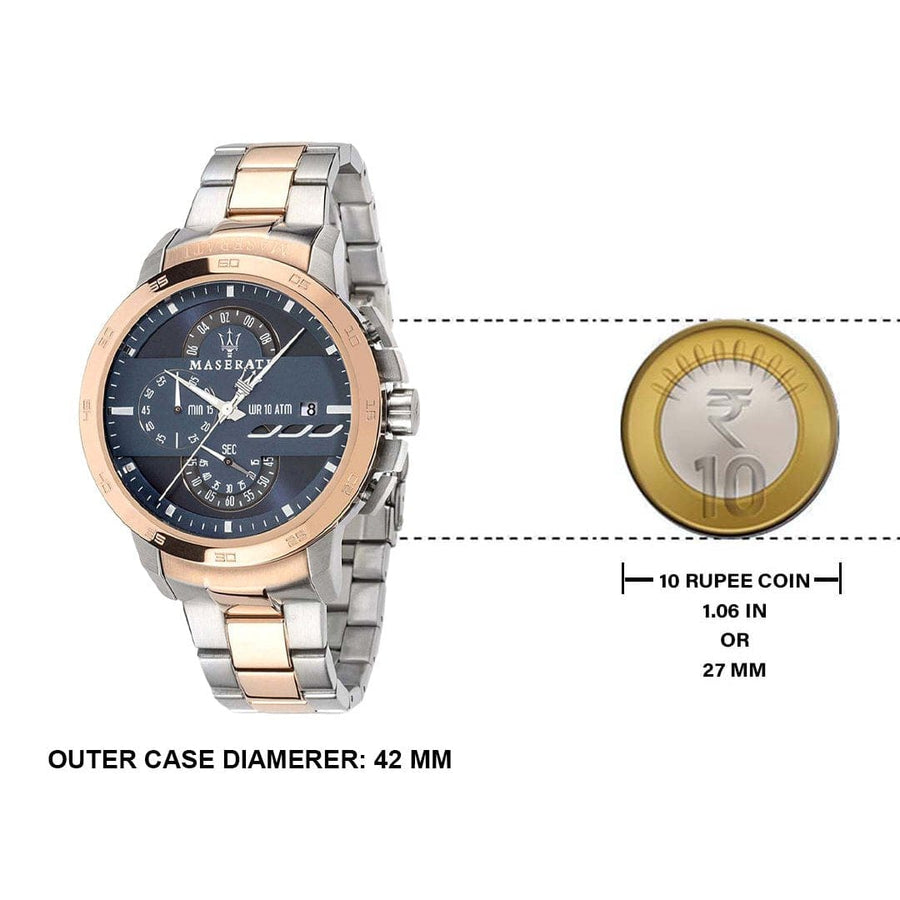 Maserati Ingegno Chronograph Blue Dial Two Tone Steel Strap Watch for Men - R8873619002
