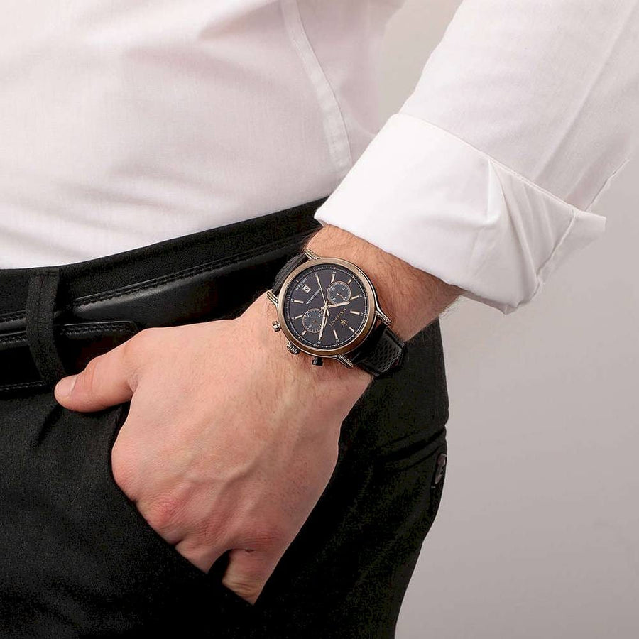 Maserati Legend Chronograph Black Dial Black Leather Strap Watch For Men - R8871638001