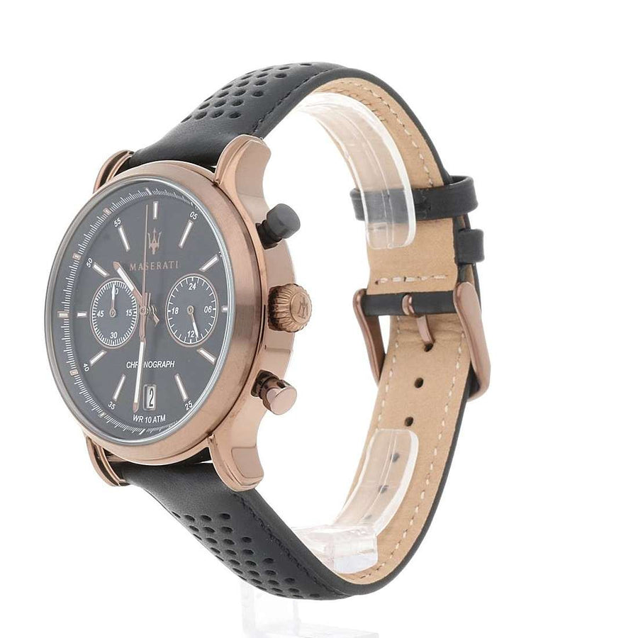 Maserati Legend Chronograph Black Dial Black Leather Strap Watch For Men - R8871638001