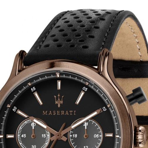 Maserati Legend Chronograph Black Dial Black Leather Strap Watch For Men - R8871638001