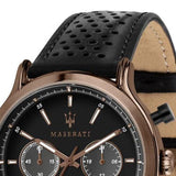 Maserati Legend Chronograph Black Dial Black Leather Strap Watch For Men - R8871638001
