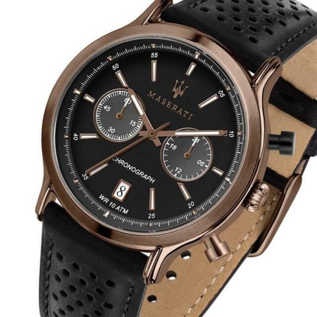 Maserati Legend Chronograph Black Dial Black Leather Strap Watch For Men - R8871638001