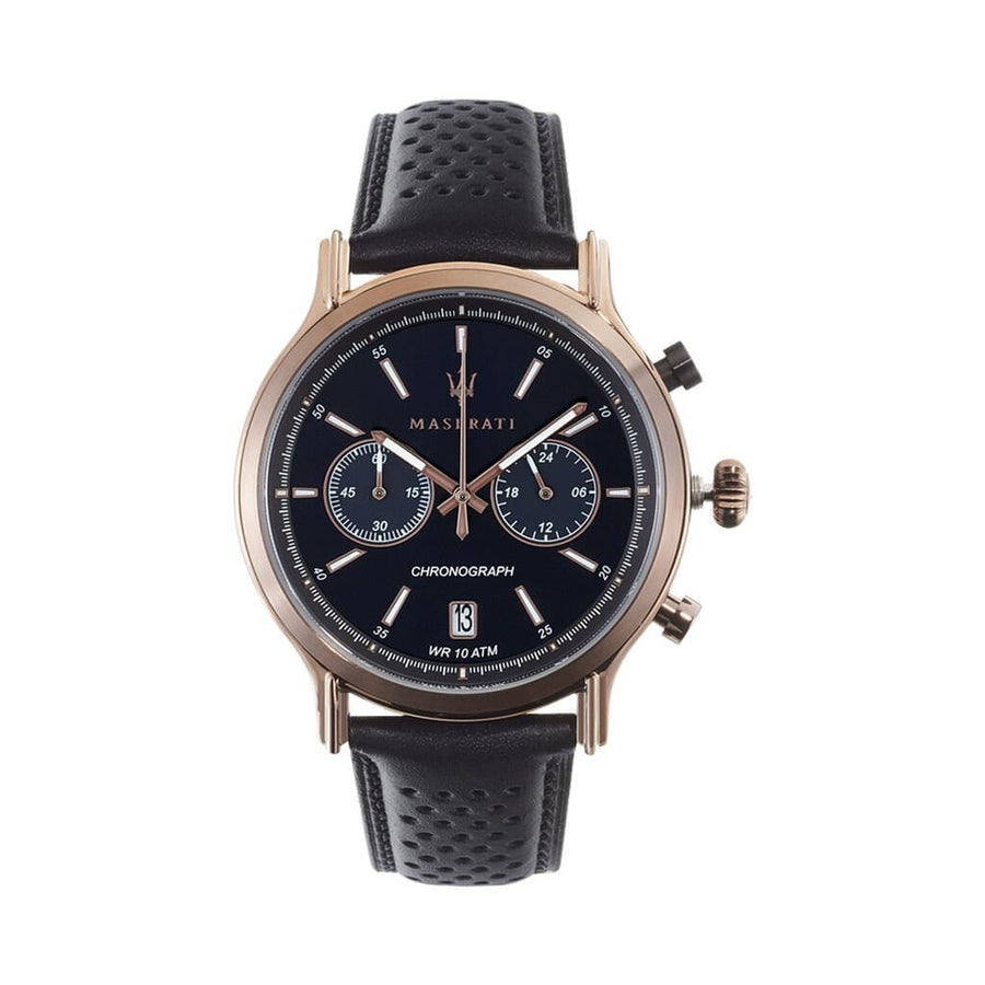 Maserati Legend Chronograph Black Dial Black Leather Strap Watch For Men - R8871638001
