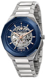 Maserati Stile Automatic Skeleton Silver Dial Silver Steel Strap Watch For Men - R8823142004