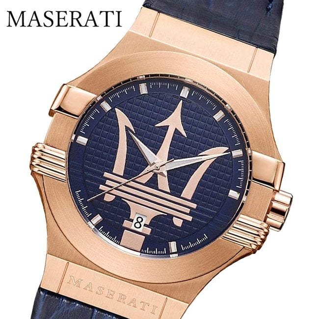Maserati Potenza 42mm Rose Gold & Blue Dial Blue Leather Strap Watch For Men - R8851108027