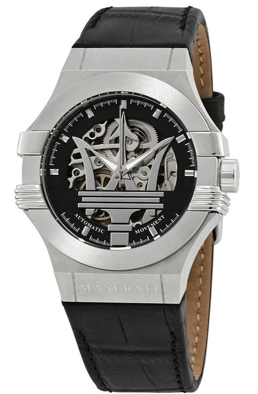 Maserati Potenza Automatic Black Dial Black Leather Strap Watch For Men - R8821108001