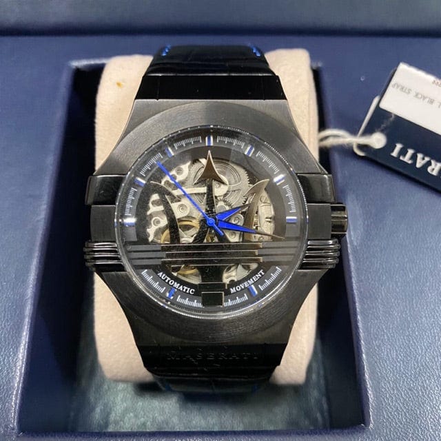 Maserati Potenza Automatic Black Dial Black Leather Strap Watch For Men - R8821108009