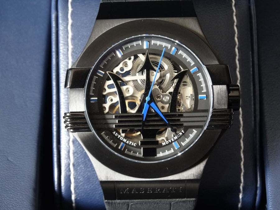 Maserati Potenza Automatic Black Dial Black Leather Strap Watch For Men - R8821108009