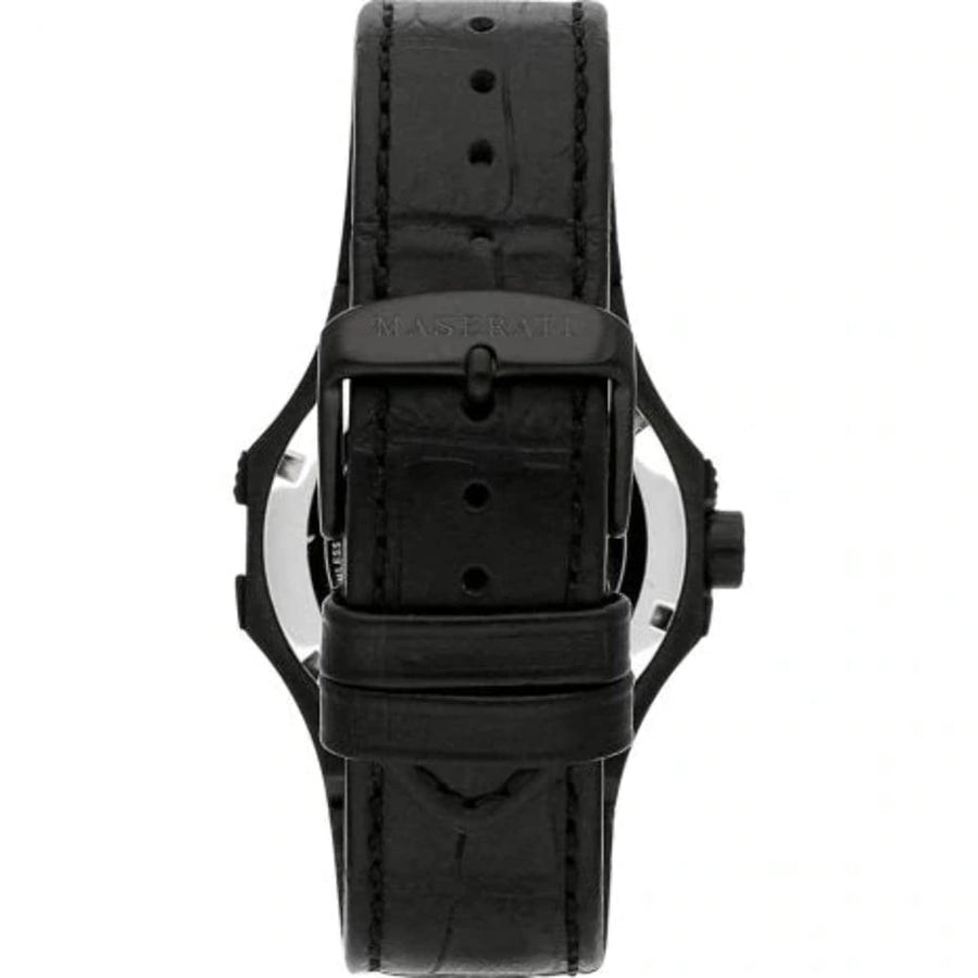 Maserati Potenza Automatic Black Dial Black Leather Strap Watch For Men - R8821108036