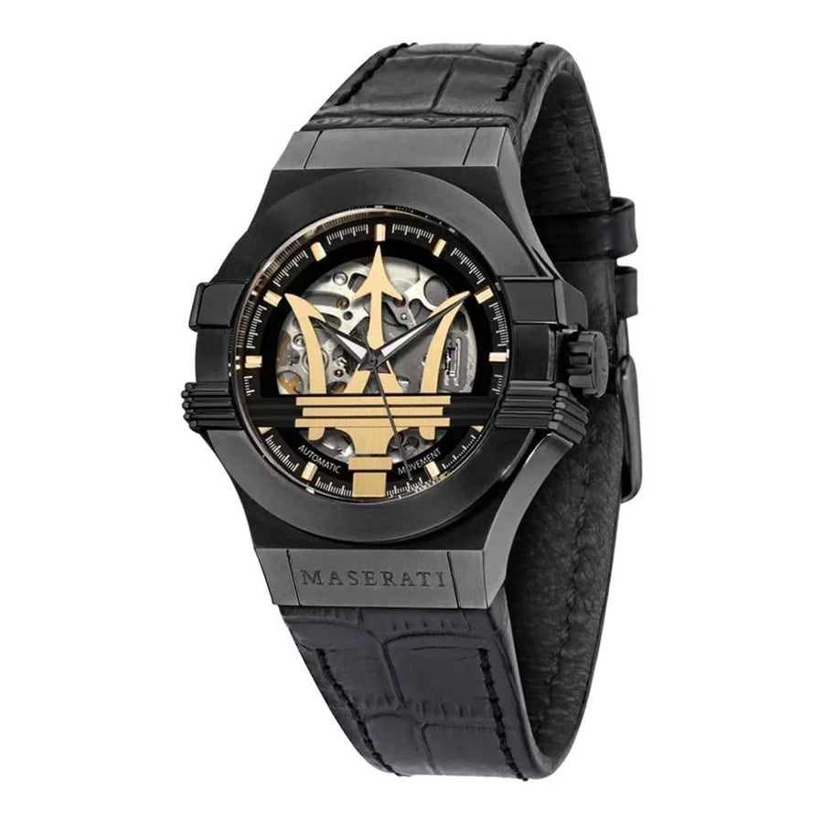 Maserati Potenza Automatic Black Dial Black Leather Strap Watch For Men - R8821108036