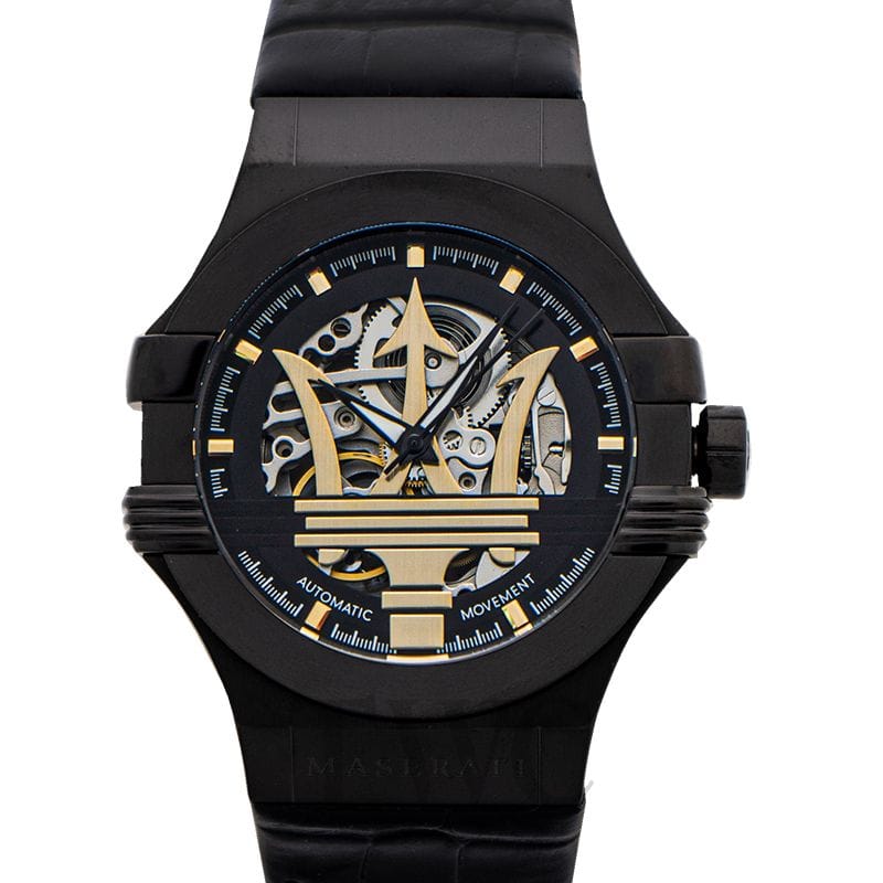 Maserati Potenza Automatic Black Dial Black Leather Strap Watch For Men - R8821108036