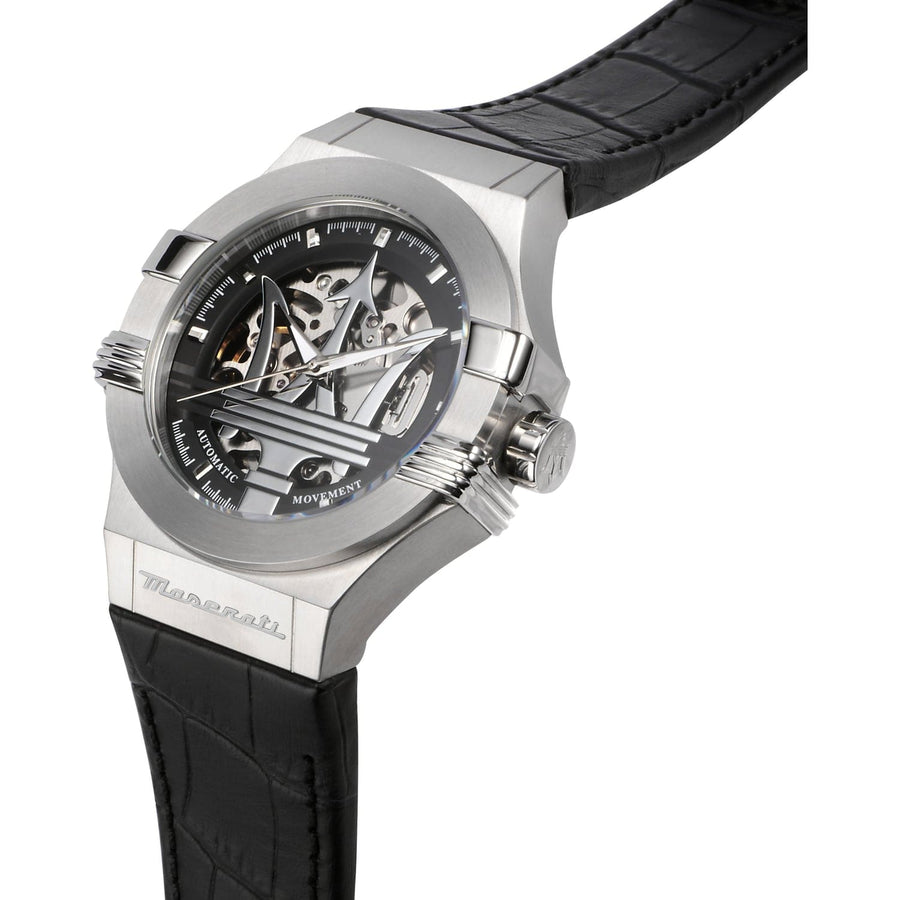 Maserati Potenza Automatic Black Dial Black Leather Strap Watch For Men - R8821108038