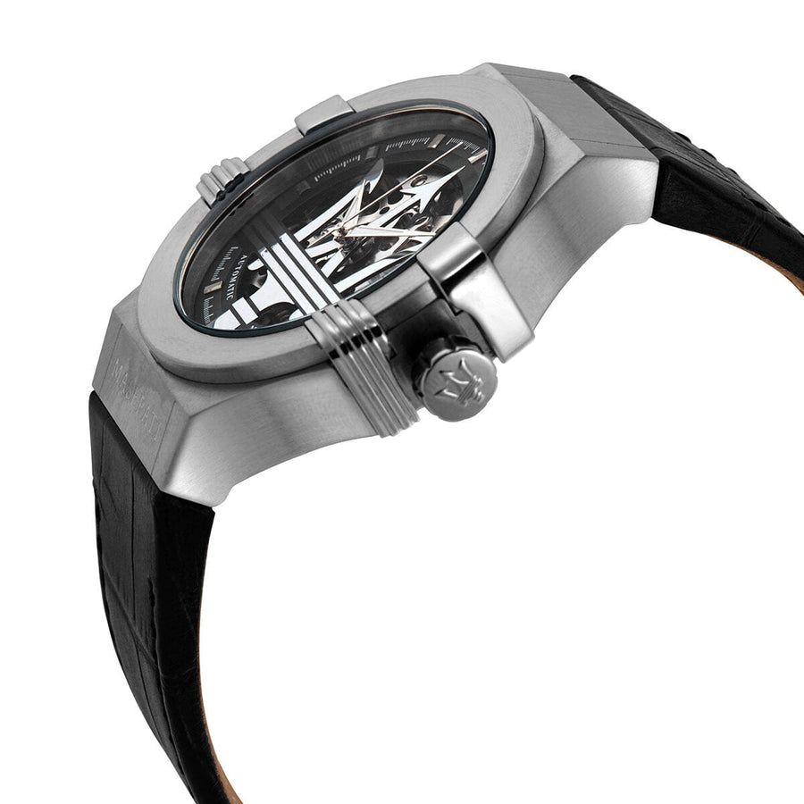 Maserati Potenza Automatic Black Dial Black Leather Strap Watch For Men - R8821108038