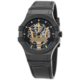 Maserati Potenza Skeleton Limited Edition Black Dial Black Leather Strap Watch For Men - R8821108027