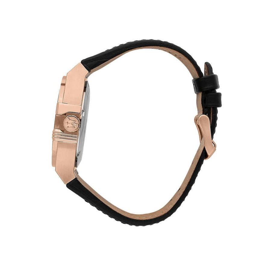 Maserati Potenza Automatic Rose Gold Dial Black Leather Strap Watch For Men - R8821108002