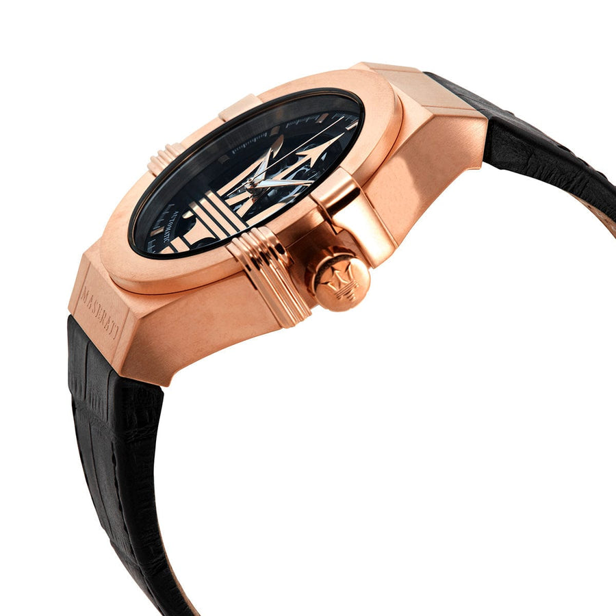Maserati Potenza Automatic Skeleton Black Dial Black Leather Strap Watch For Men - R8821108039