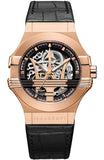 Maserati Potenza Automatic Skeleton Black Dial Black Leather Strap Watch For Men - R8821108039