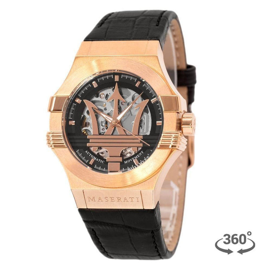 Maserati Potenza Automatic Skeleton Black Dial Black Leather Strap Watch For Men - R8821108039