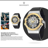 Maserati Potenza Automatic Skeleton Dial Black Leather Strap Watch For Men - R8821108011
