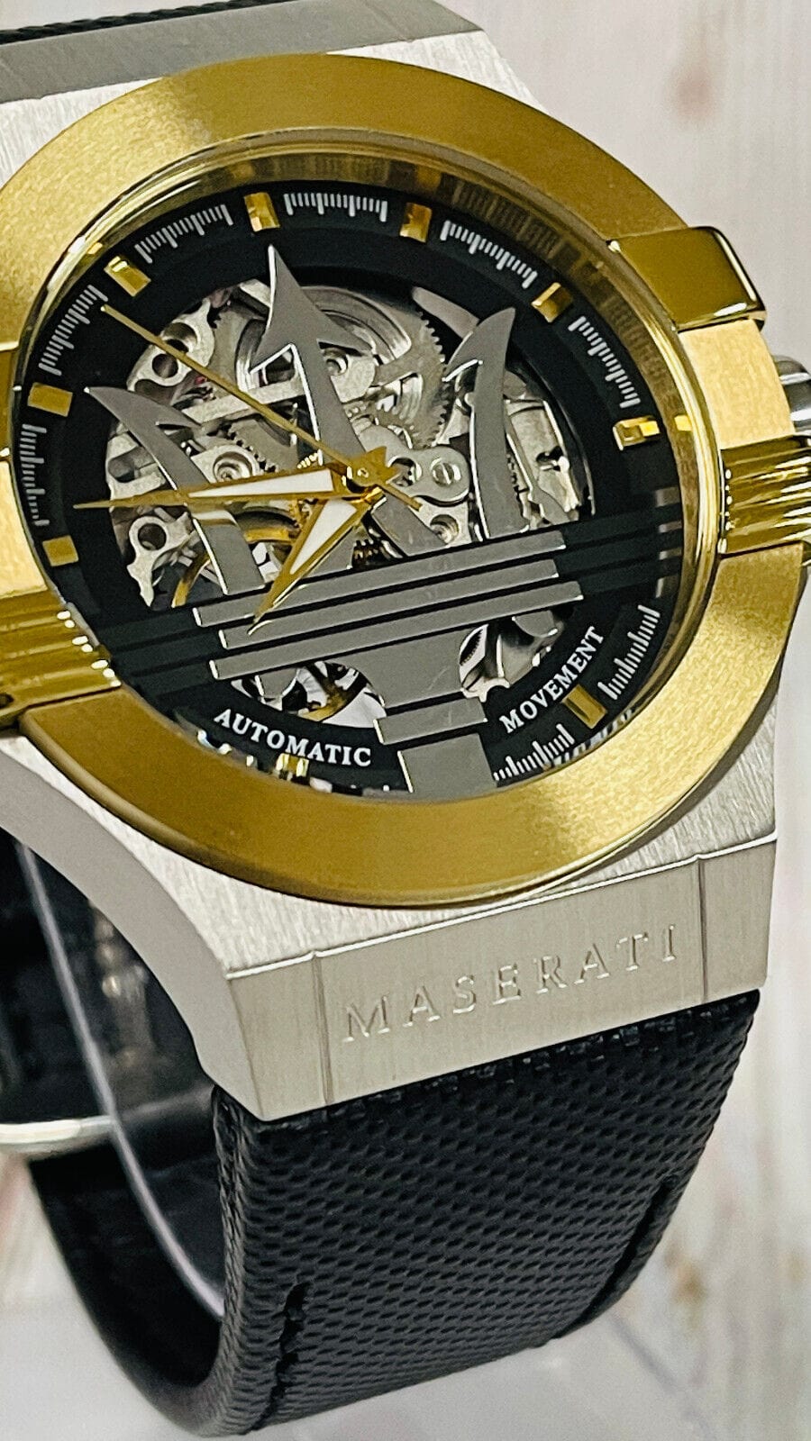 Maserati Potenza Automatic Skeleton Dial Black Leather Strap Watch For Men - R8821108011