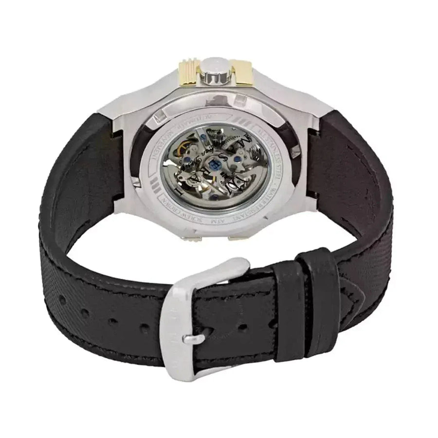 Maserati Potenza Automatic Skeleton Dial Black Leather Strap Watch For Men - R8821108011