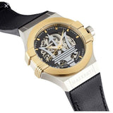 Maserati Potenza Automatic Skeleton Dial Black Leather Strap Watch For Men - R8821108011