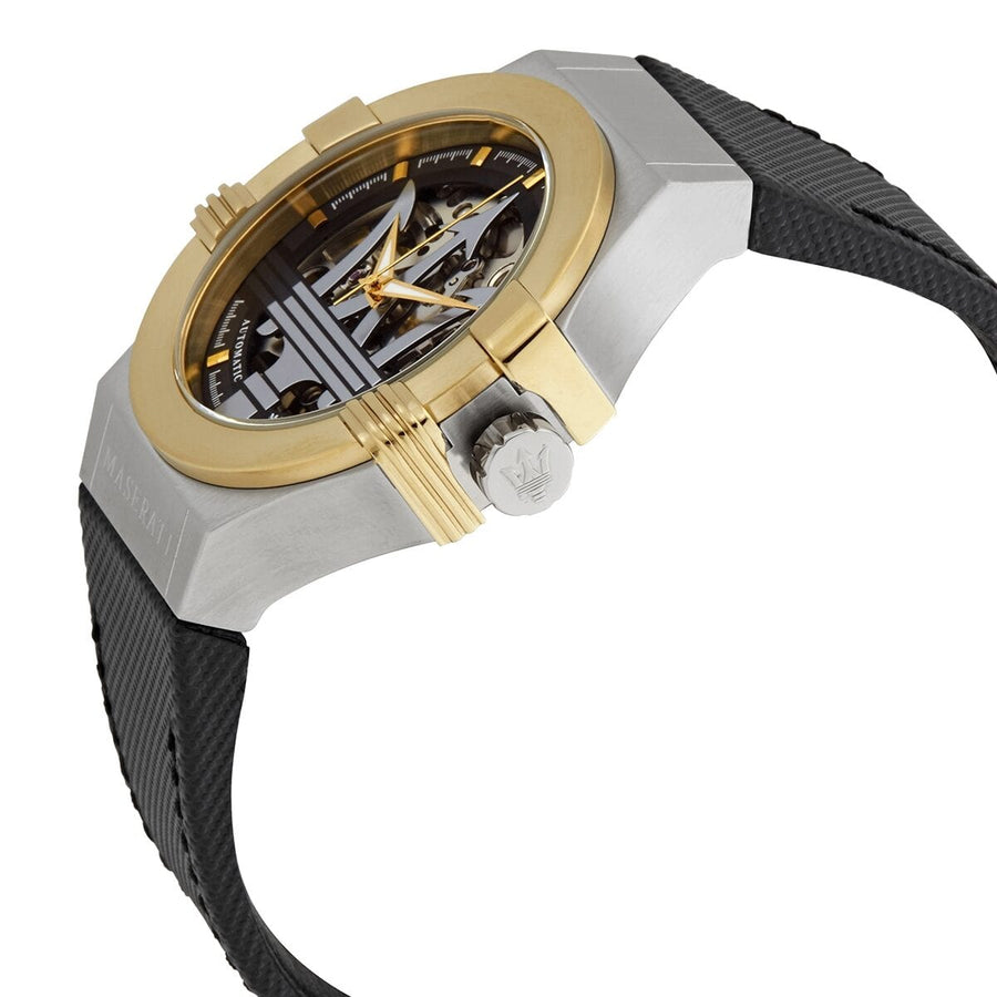 Maserati Potenza Automatic Skeleton Dial Black Leather Strap Watch For Men - R8821108011