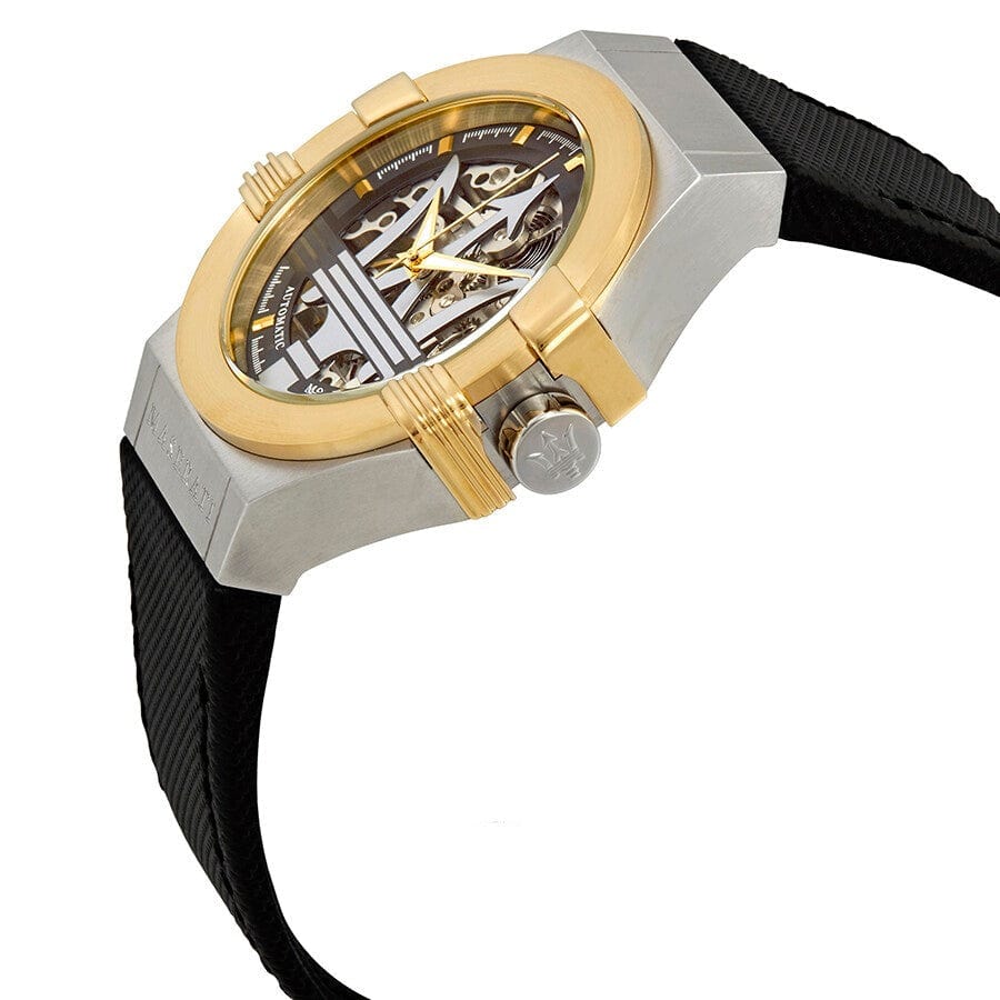 Maserati Potenza Automatic Skeleton Dial Black Leather Strap Watch For Men - R8821108011