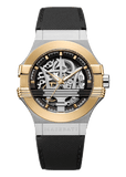 Maserati Potenza Automatic Skeleton Dial Black Leather Strap Watch For Men - R8821108011