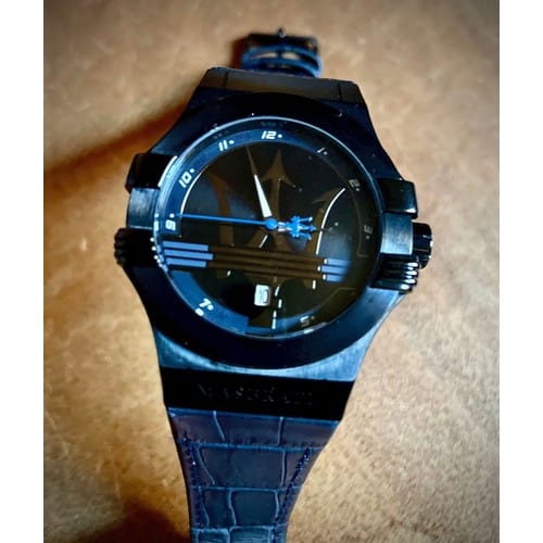 Maserati Potenza Black Dial 42mm Blue Leather Strap Watch For Men - R8851108007